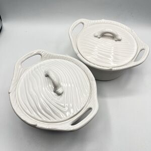 Temptations 16 oz casserole 4 Pc Oval Baker dish & lid Set White Woodland Rare